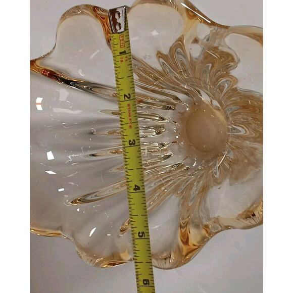 Vintage Ribbed Amber Art Glass Vase Drip Waterfall Tulip Container 6"H - Picture 6 of 10